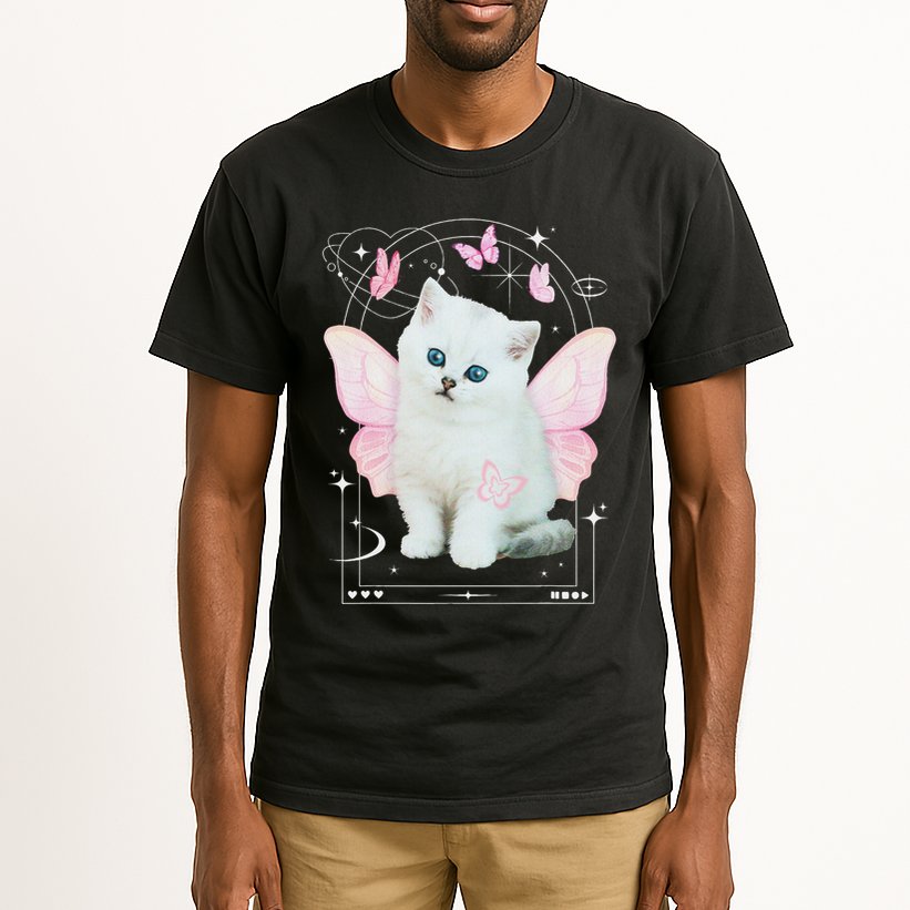Cute Aesthetic Cat Butterfly Fairy Cyber 2000s Tall T-Shirt