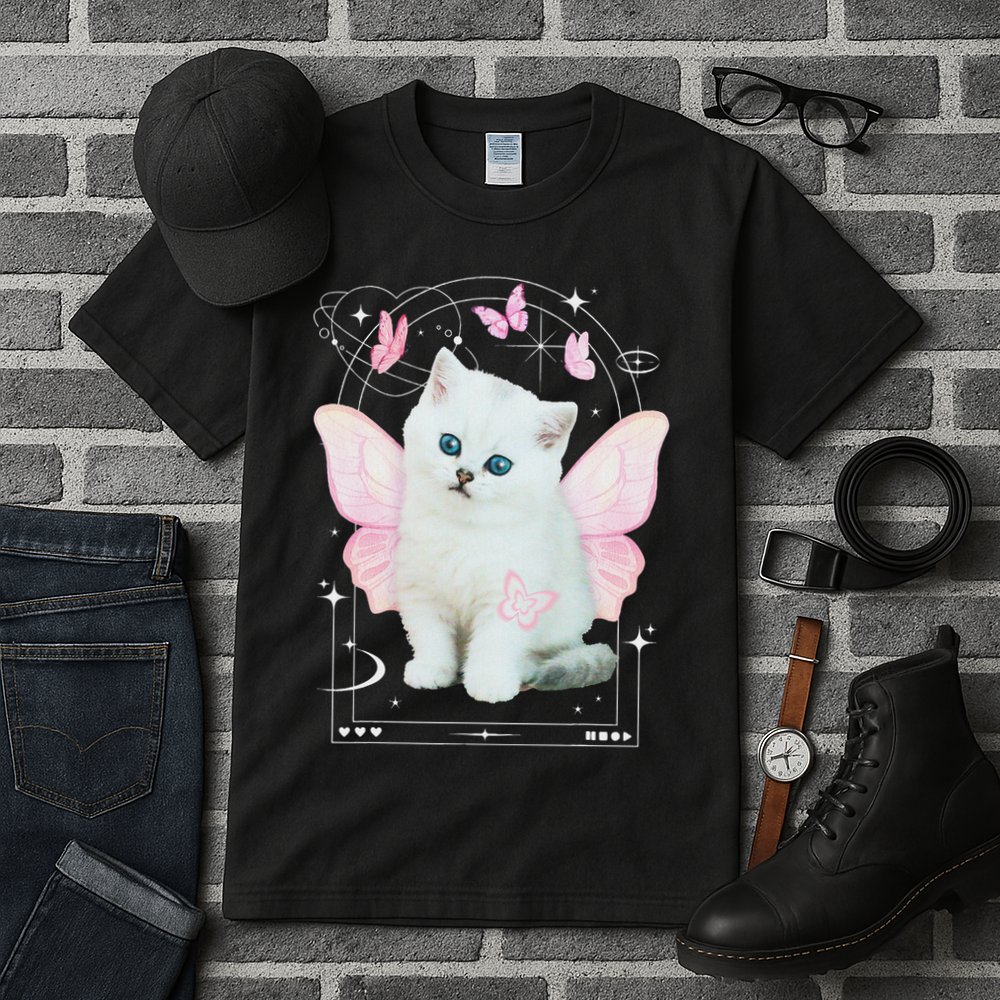 Cute Aesthetic Cat Butterfly Fairy Cyber 2000s Tall T-Shirt