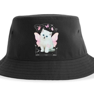 Cute Aesthetic Cat Butterfly Fairy Cyber 2000s Sustainable Bucket Hat
