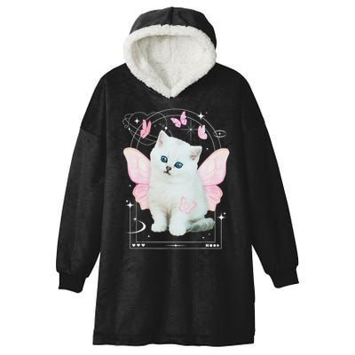 Cute Aesthetic Cat Butterfly Fairy Cyber 2000s Hooded Wearable Blanket
