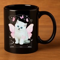 Cute Aesthetic Cat Butterfly Fairy Cyber 2000s 11oz C Handle Ceramic Mug