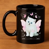 Cute Aesthetic Cat Butterfly Fairy Cyber 2000s 11oz C Handle Ceramic Mug