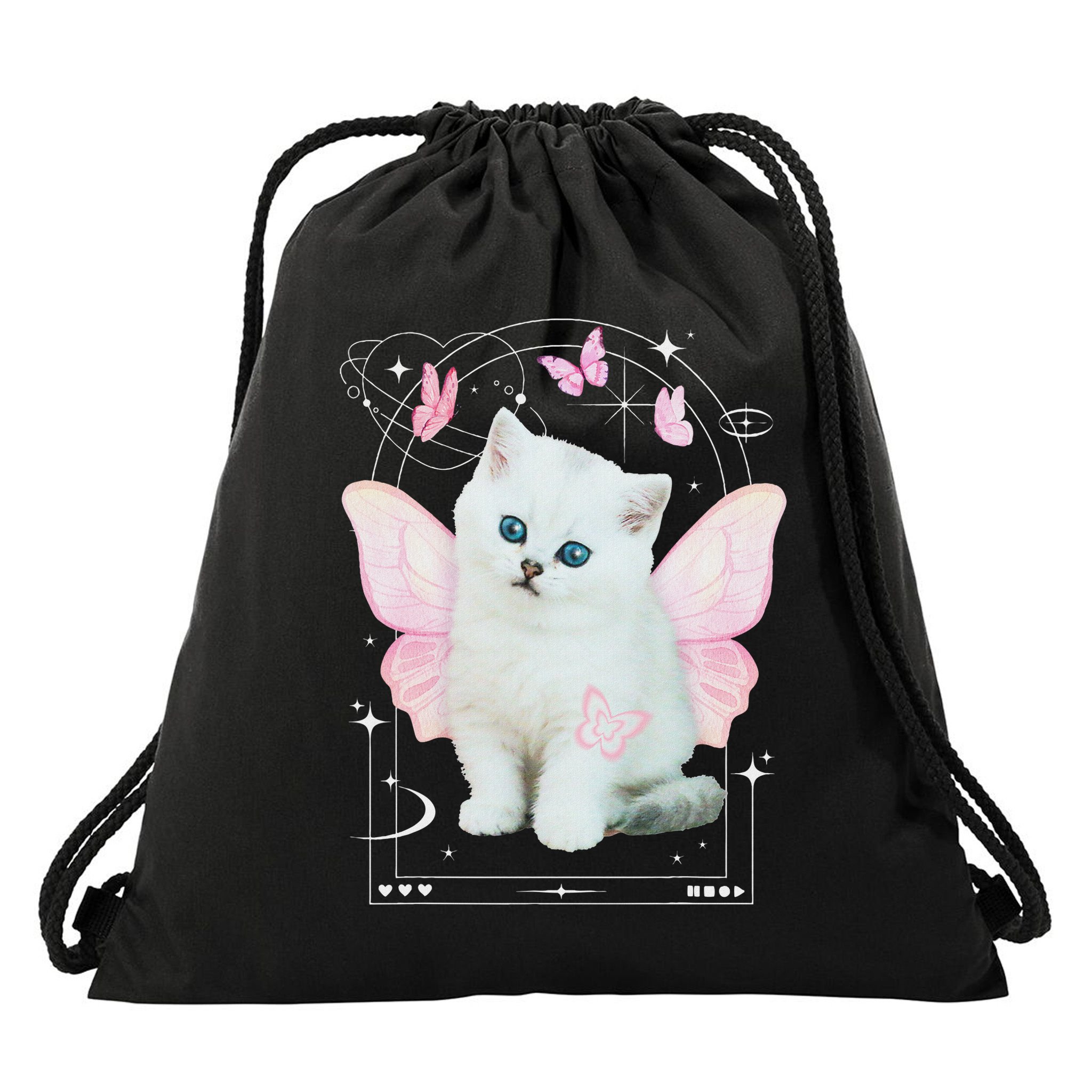 Cute Aesthetic Cat Butterfly Fairy Cyber 2000s Drawstring Bag