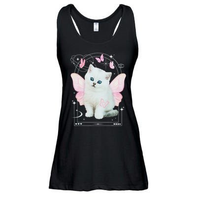 Cute Aesthetic Cat Butterfly Fairy Cyber 2000s Ladies Essential Flowy Tank
