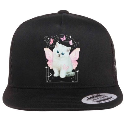 Cute Aesthetic Cat Butterfly Fairy Cyber 2000s Flatbill Hat