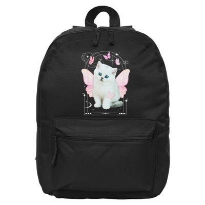 Cute Aesthetic Cat Butterfly Fairy Cyber 2000s 16 in Basic Backpack