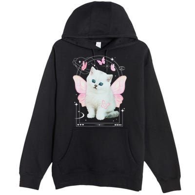 Cute Aesthetic Cat Butterfly Fairy Cyber 2000s Premium Pullover Hoodie