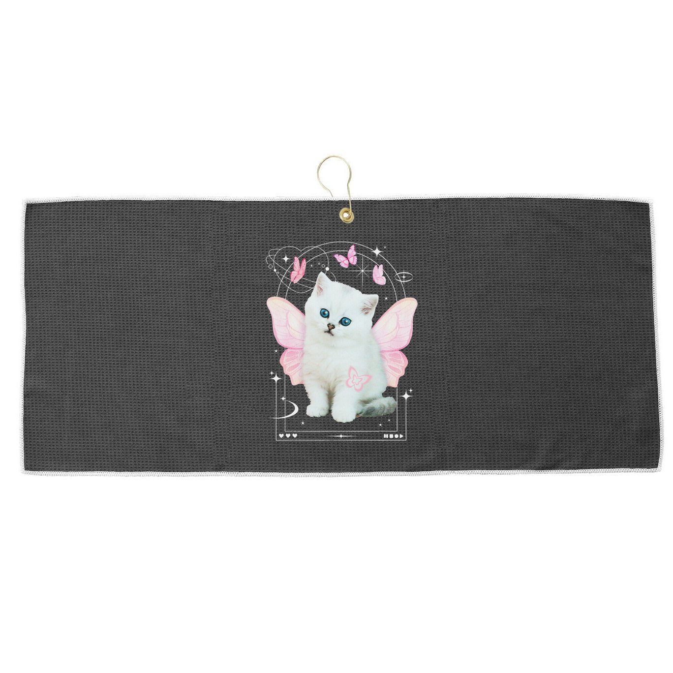 Cute Aesthetic Cat Butterfly Fairy Cyber 2000s Large Microfiber Waffle Golf Towel