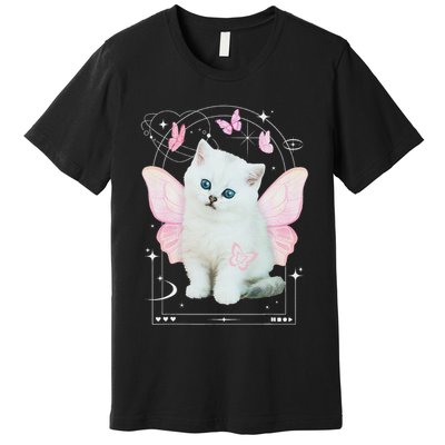 Cute Aesthetic Cat Butterfly Fairy Cyber 2000s Premium T-Shirt
