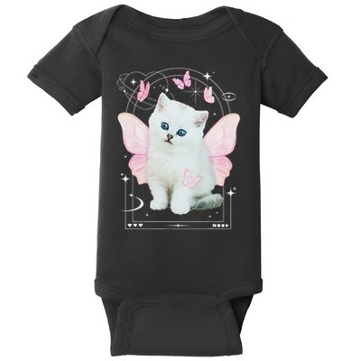 Cute Aesthetic Cat Butterfly Fairy Cyber 2000s Baby Bodysuit