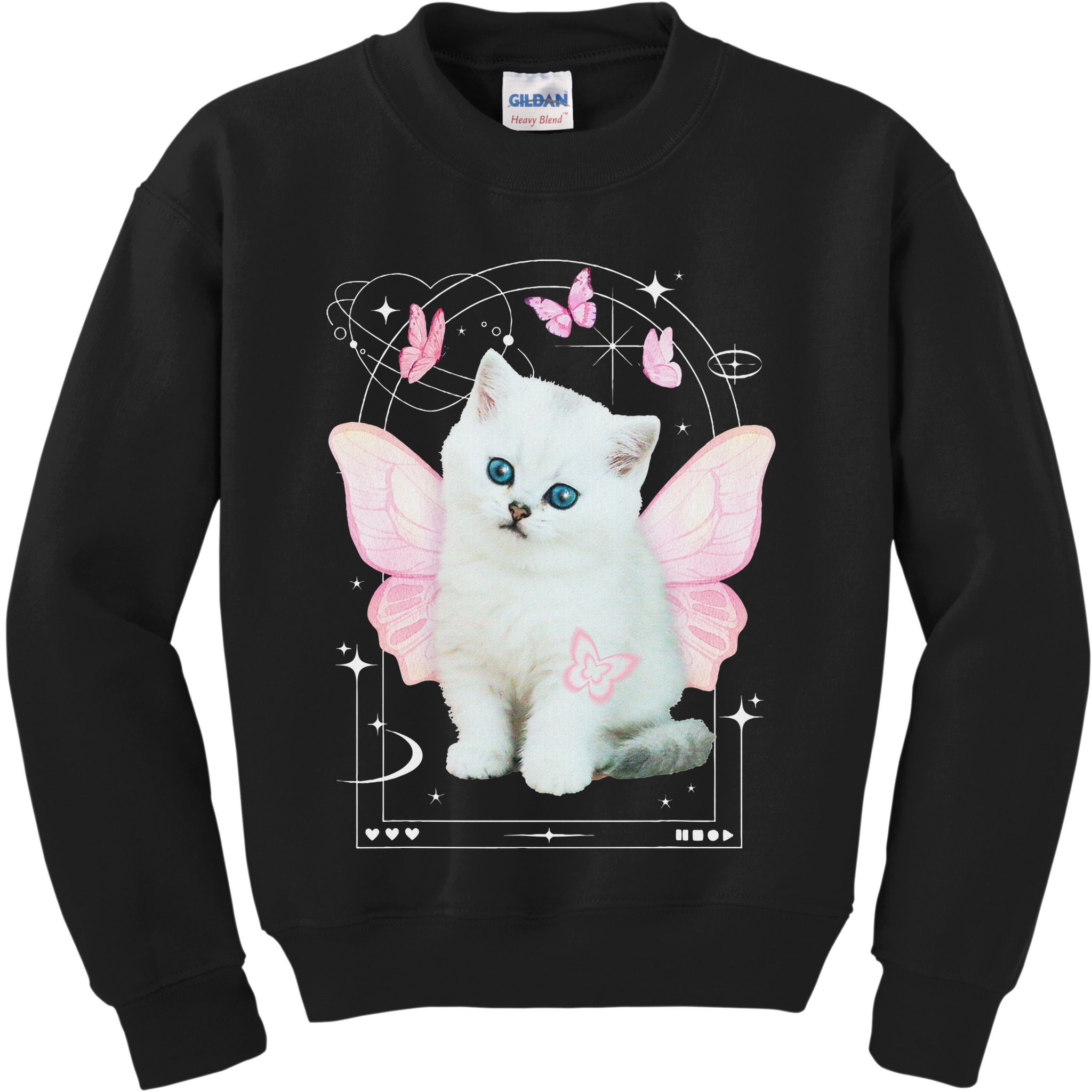 Cute Aesthetic Cat Butterfly Fairy Cyber 2000s Kids Sweatshirt