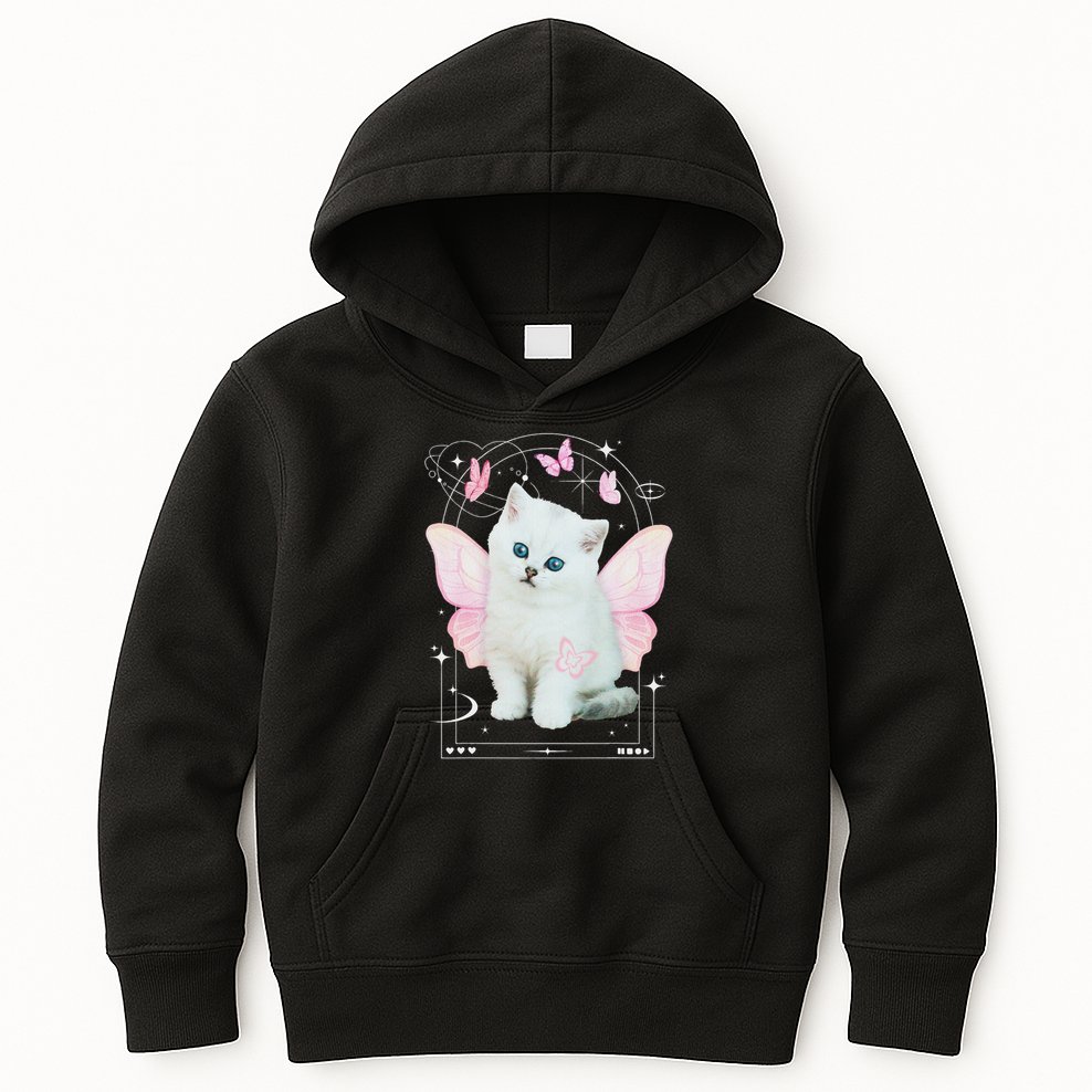 Cute Aesthetic Cat Butterfly Fairy Cyber 2000s Kids Hoodie
