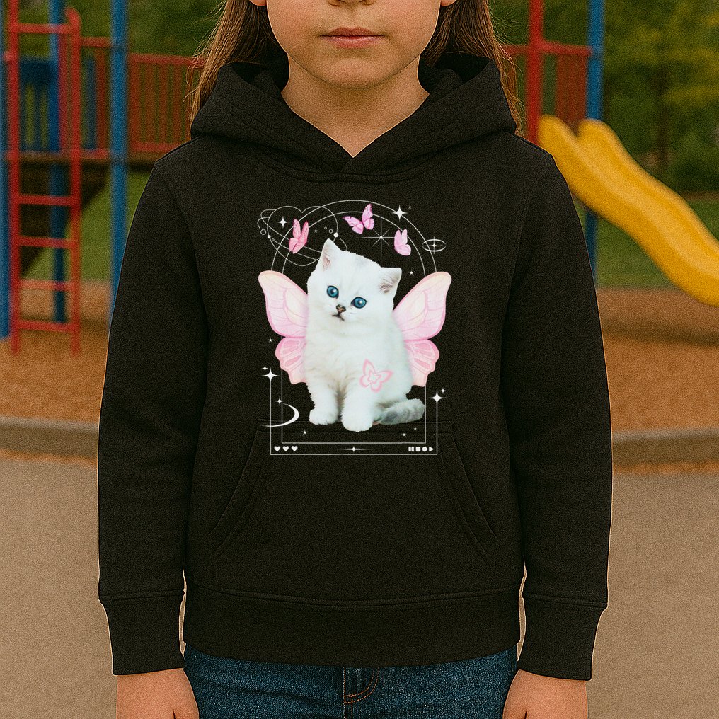 Cute Aesthetic Cat Butterfly Fairy Cyber 2000s Kids Hoodie