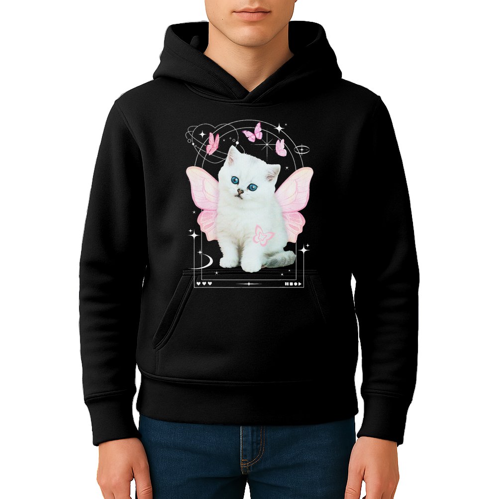 Cute Aesthetic Cat Butterfly Fairy Cyber 2000s Kids Hoodie