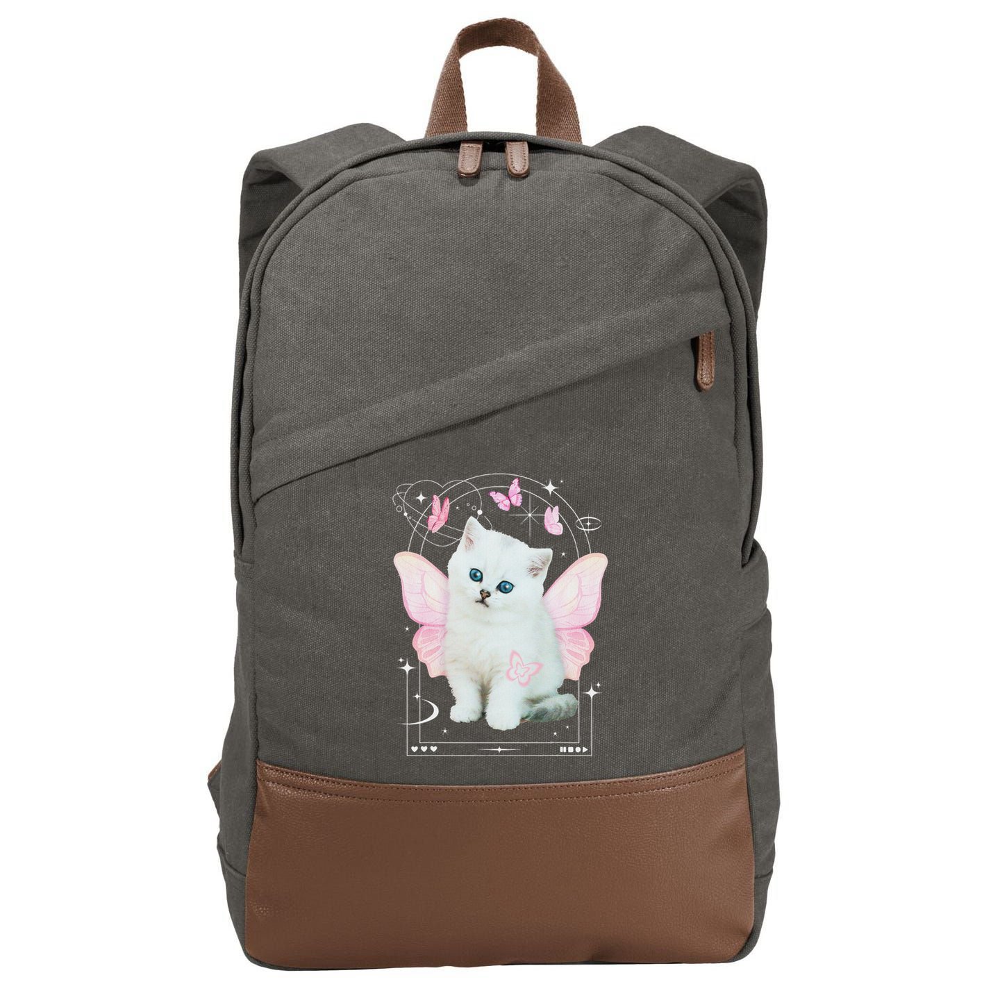 Cute Aesthetic Cat Butterfly Fairy Cyber 2000s Cotton Canvas Backpack