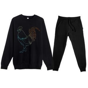 Chicken Art Colorful Rooster Funny Fowl Lovers Outfit Premium Crewneck Sweatsuit Set