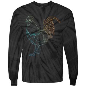 Chicken Art Colorful Rooster Funny Fowl Lovers Outfit Tie-Dye Long Sleeve Shirt