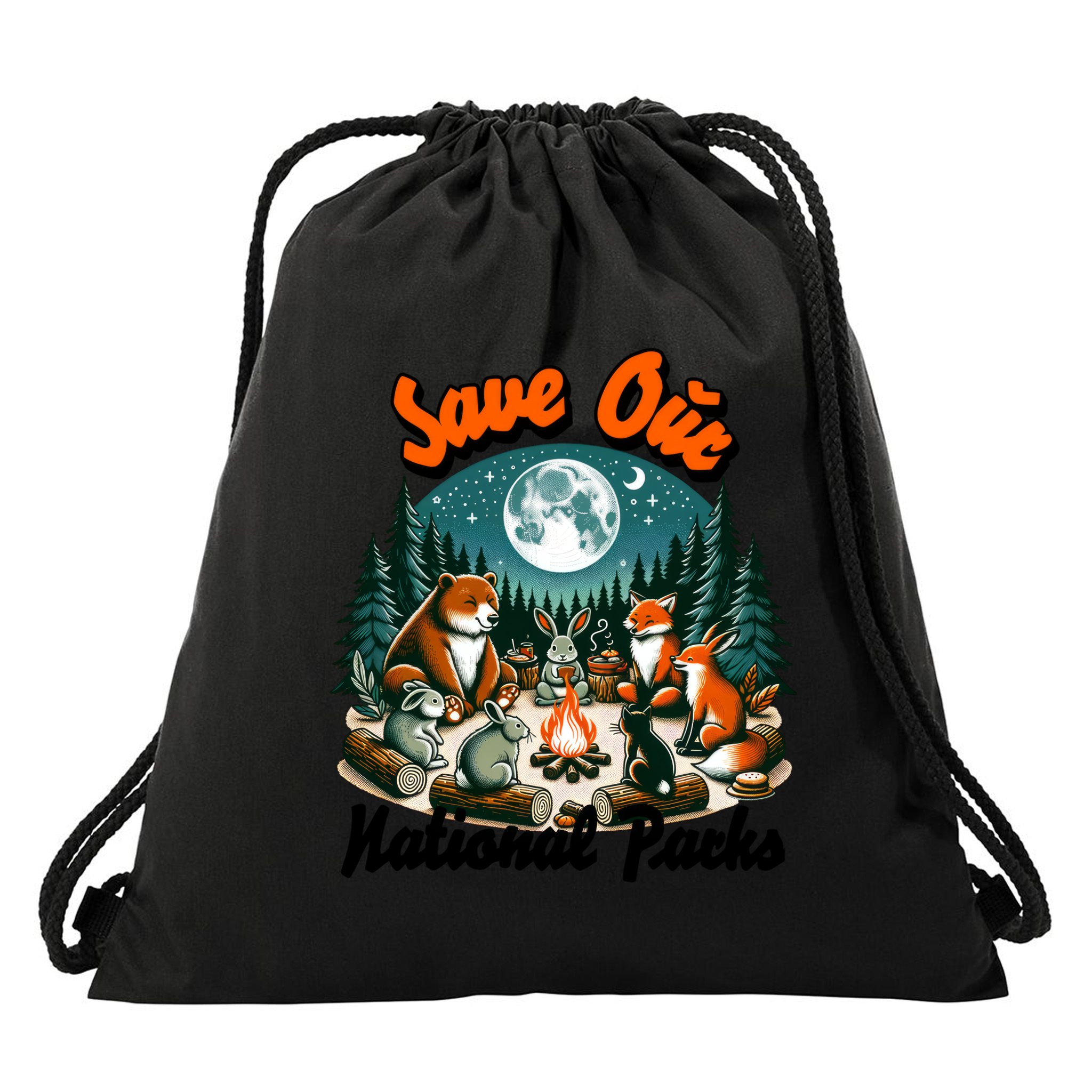 Cute Animals Camping Save Our National Parks Drawstring Bag