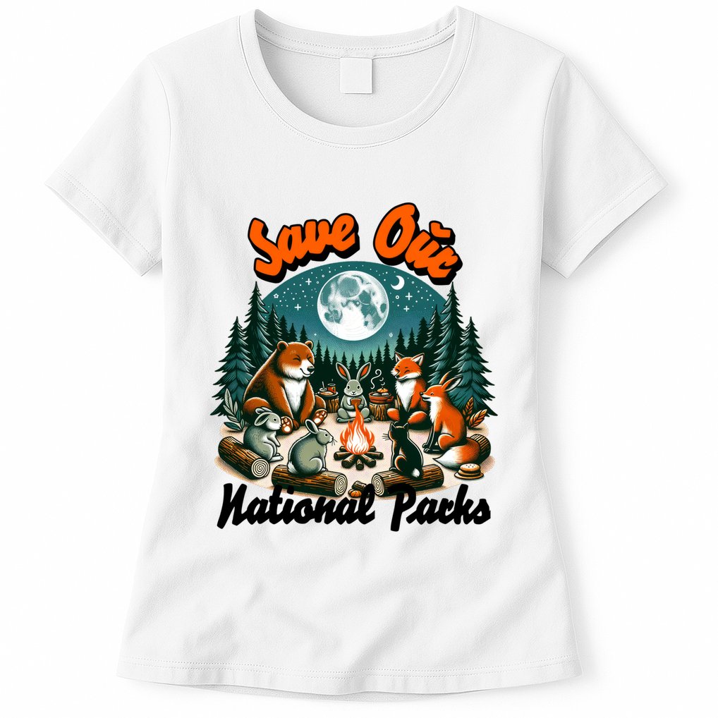 Cute Animals Camping Save Our National Parks Womens T-Shirt