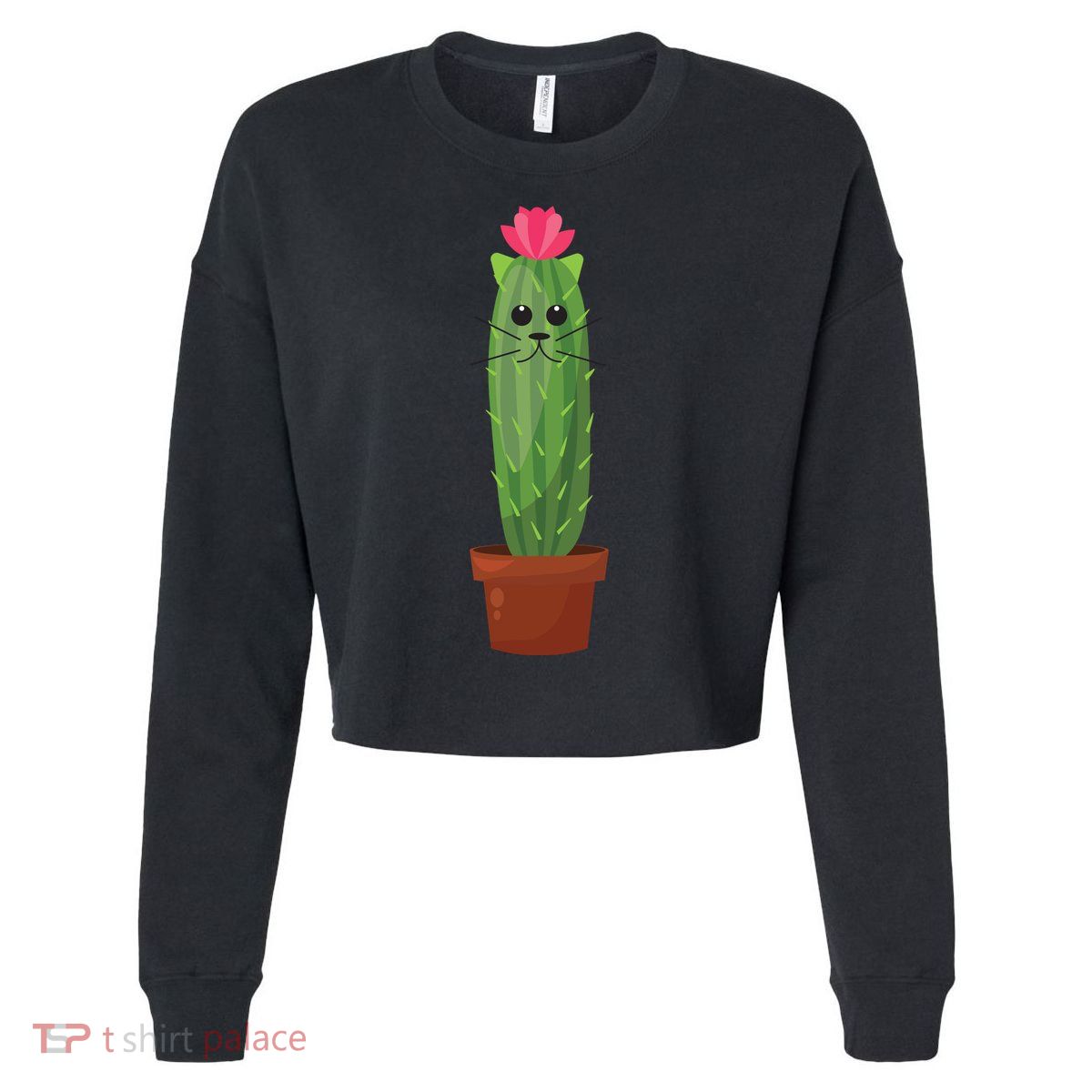 Catus: Funny Cat Cactus Cropped Pullover Crew