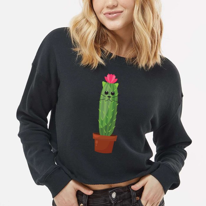 Catus: Funny Cat Cactus Cropped Pullover Crew