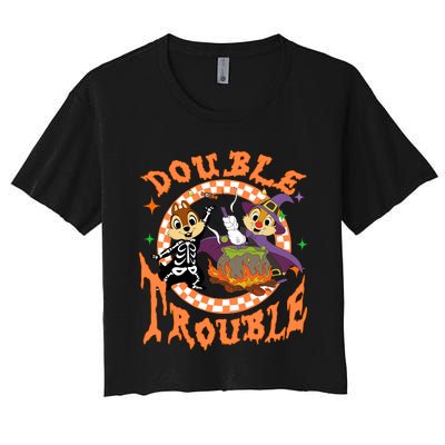 Chip And Dale Double Funny Trouble Halloween Women's Crop Top Tee