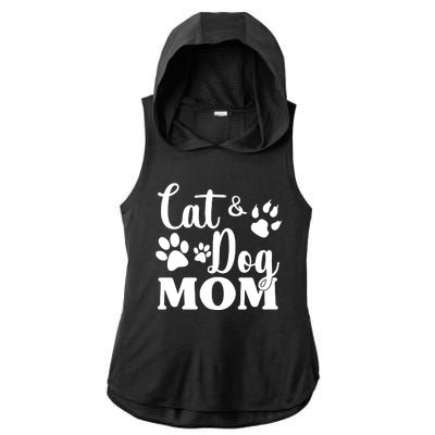 Cat And Dog Mom Animal Lover Ladies PosiCharge Tri-Blend Wicking Draft Hoodie Tank