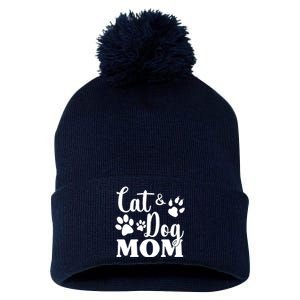 Cat And Dog Mom Animal Lover Pom Pom 12in Knit Beanie