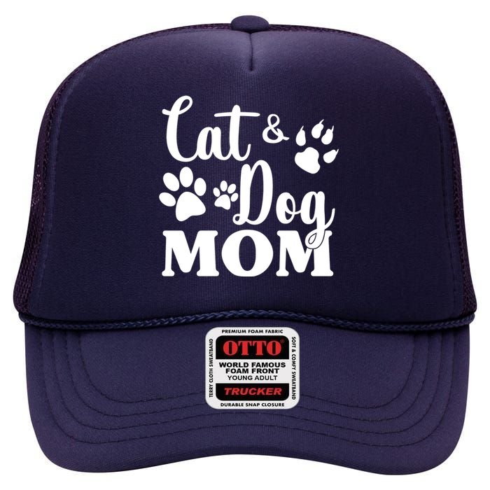 Cat And Dog Mom Animal Lover High Crown Mesh Back Trucker Hat