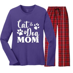 Cat And Dog Mom Animal Lover Women's Long Sleeve Flannel Pajama Set 