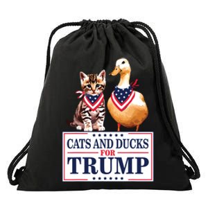 Cats And Ducks For Trump 2024 Kittens And Ducks For Trump Drawstring Bag