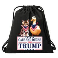 Cats And Ducks For Trump 2024 Kittens And Ducks For Trump Drawstring Bag