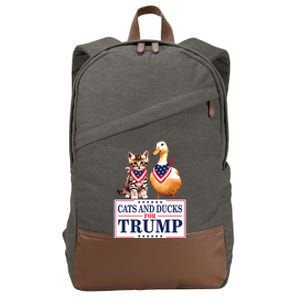 Cats And Ducks For Trump 2024 Kittens And Ducks For Trump Cotton Canvas Backpack