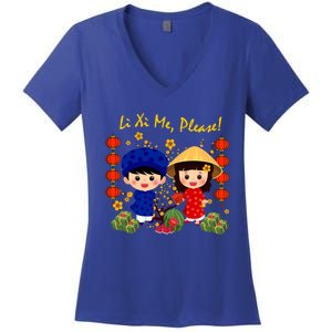 Cute Ao Dai Viet Nam Vietnamese New Year Li Xi Me Gift Women's V-Neck T-Shirt