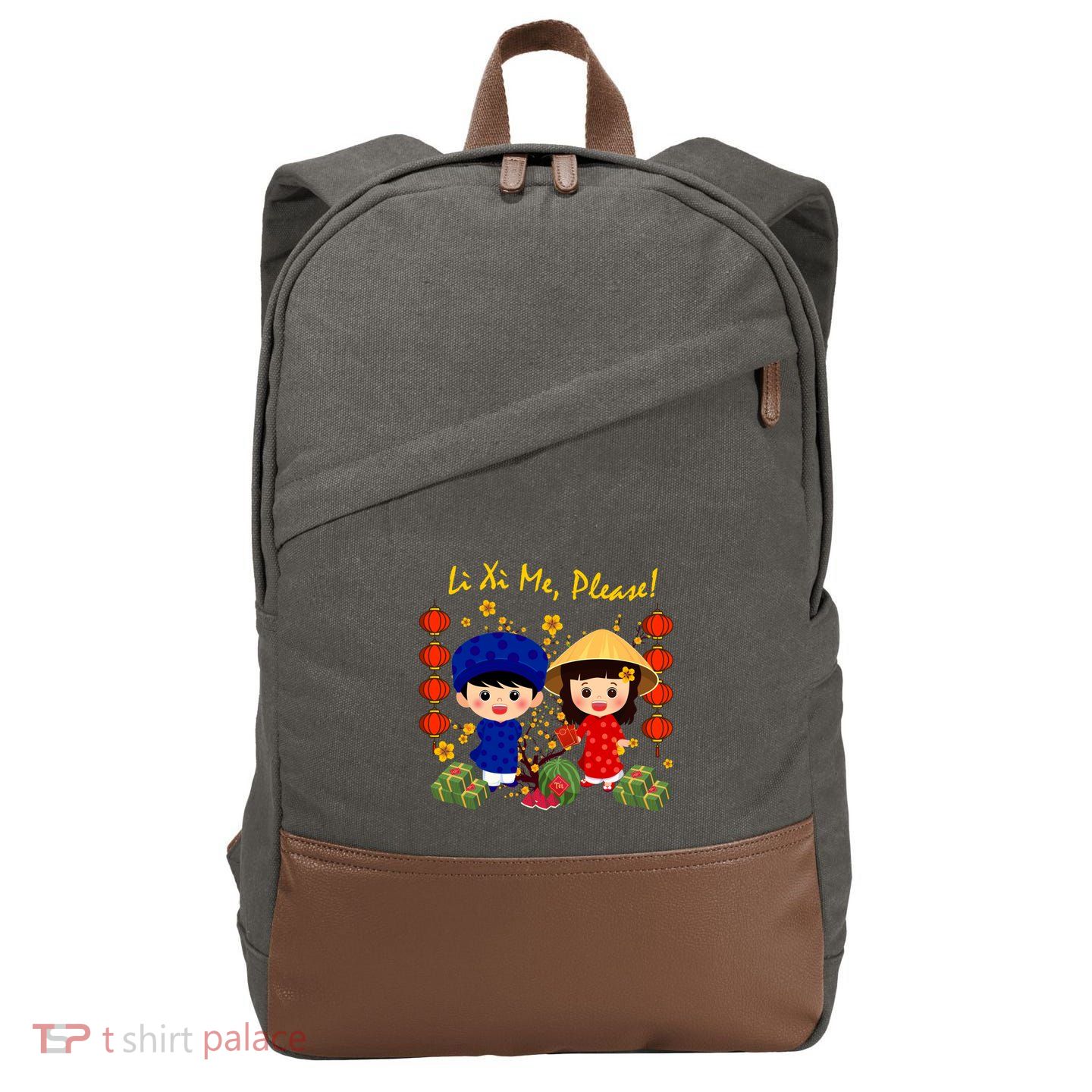 Cute Ao Dai Viet Nam Vietnamese New Year Li Xi Me Gift Cotton Canvas Backpack