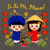 Cute Ao Dai Viet Nam Vietnamese New Year Li Xi Me Gift Cotton Canvas Backpack