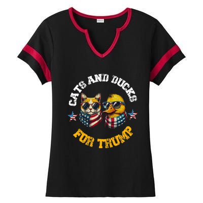 Cats And Ducks For Trump President 2024 Trump Vance 2024 Ladies Halftime Notch Neck Tee