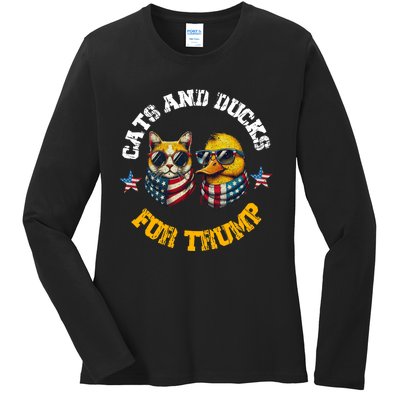 Cats And Ducks For Trump President 2024 Trump Vance 2024 Ladies Long Sleeve Shirt