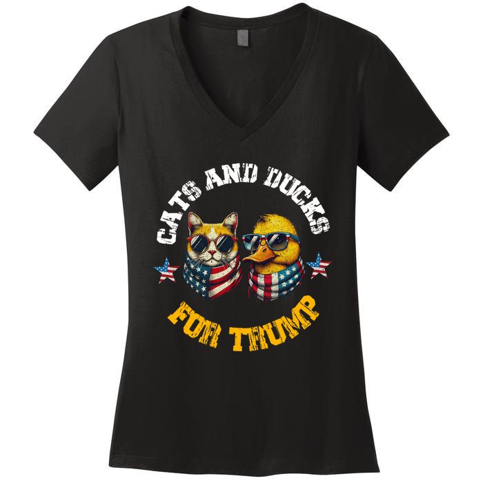 Cats And Ducks For Trump President 2024 Trump Vance 2024 Women's V-Neck T-Shirt