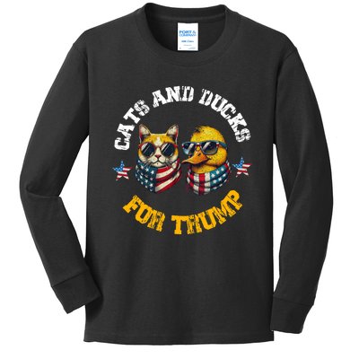 Cats And Ducks For Trump President 2024 Trump Vance 2024 Kids Long Sleeve Shirt