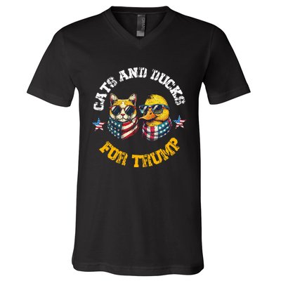 Cats And Ducks For Trump President 2024 V-Neck T-Shirt