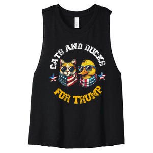 Cats And Ducks For Trump President 2024 Women's Racerback Cropped Tank