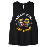 Cats And Ducks For Trump President 2024 Women's Racerback Cropped Tank