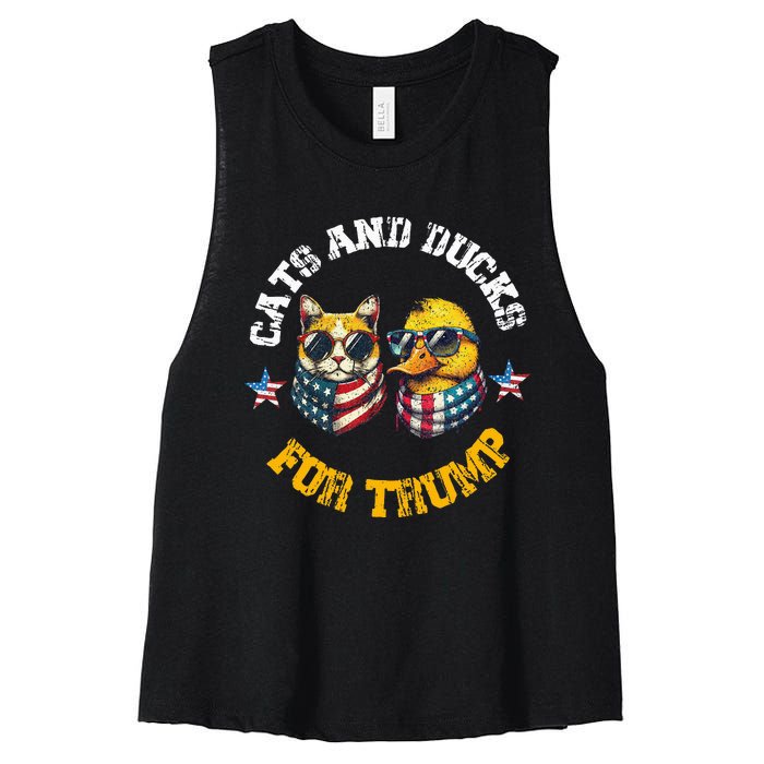 Cats And Ducks For Trump President 2024 Women's Racerback Cropped Tank