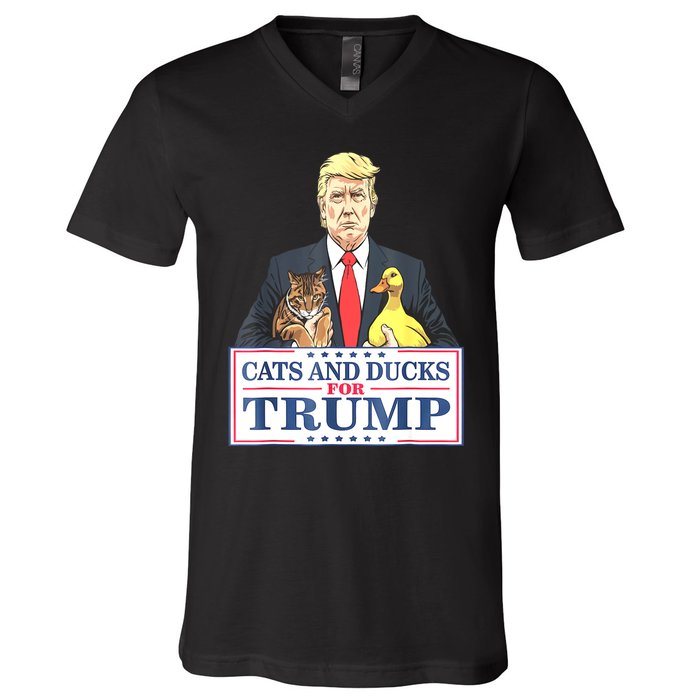 Cats And Ducks For Trump 2024 Kittens And Ducks For Trump V-Neck T-Shirt