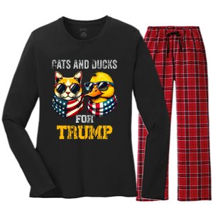 Cats And Ducks For Trump President 2024 Trump Vance 2024 Women's Long Sleeve Flannel Pajama Set 