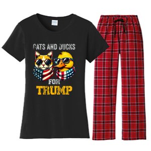 Cats And Ducks For Trump President 2024 Trump Vance 2024 Women's Flannel Pajama Set