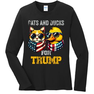 Cats And Ducks For Trump President 2024 Trump Vance 2024 Ladies Long Sleeve Shirt