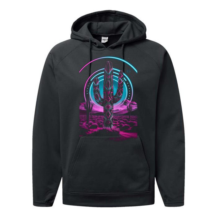 Cool Artsy Desert Cactus Performance Fleece Hoodie