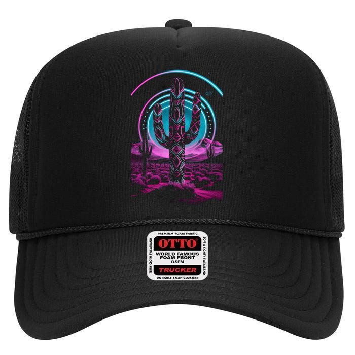 Cool Artsy Desert Cactus High Crown Mesh Back Trucker Hat